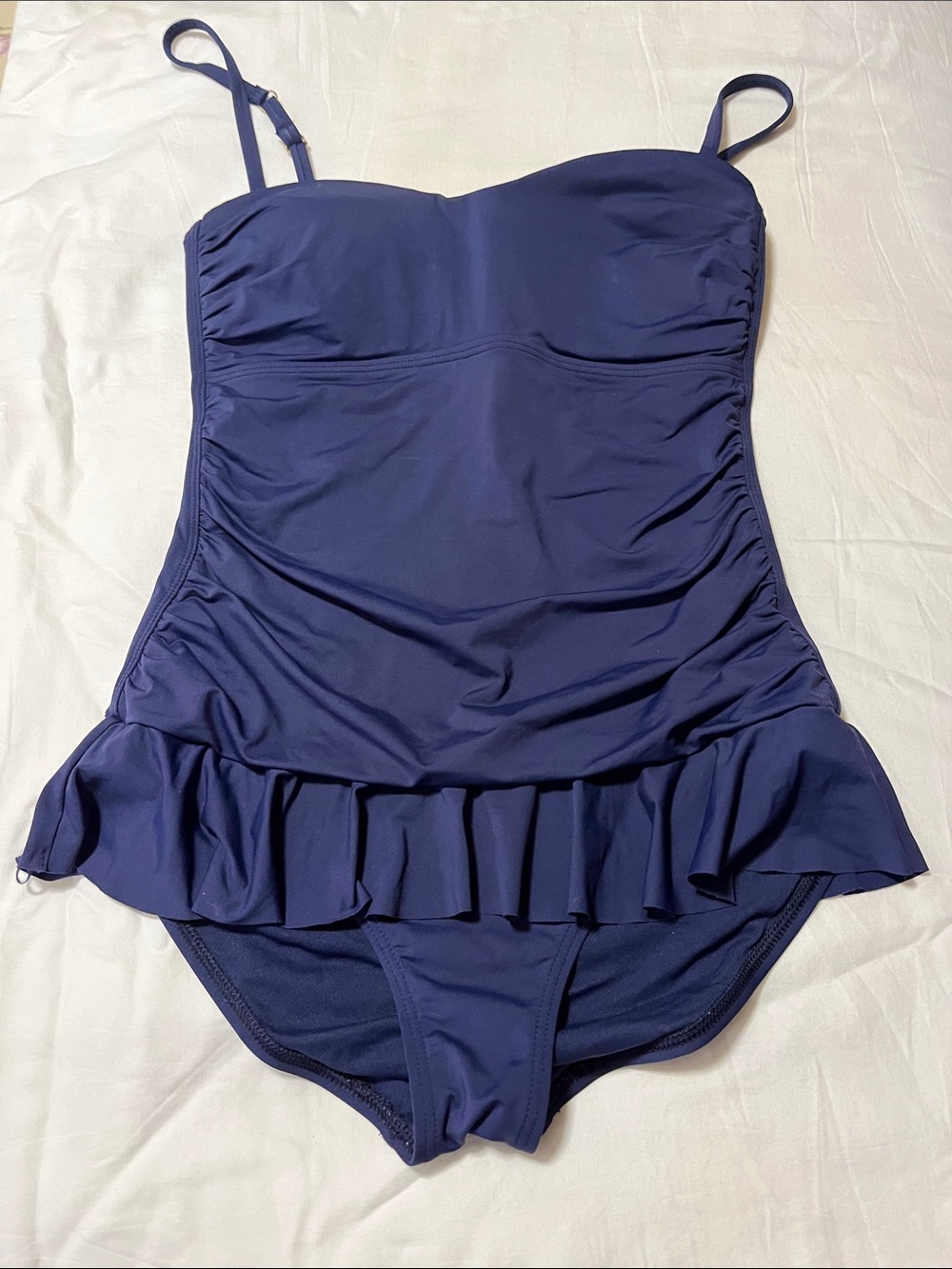 Tommy Bahama Stretch Navy Ruffle One-Piece Swim Suit Size 10 Adjustable Straps
